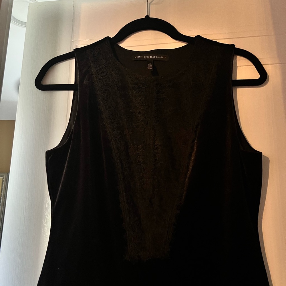 White House Black Market Black Lace velvet sleeveless elegant top